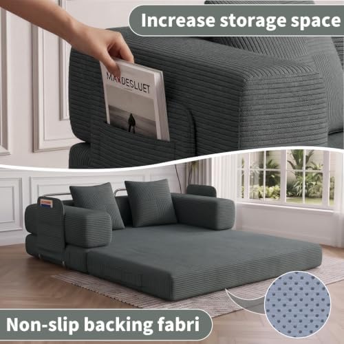 60" Convertible Corduroy Sofa Bed, 5-in-1 Boneless Couch for Living Room