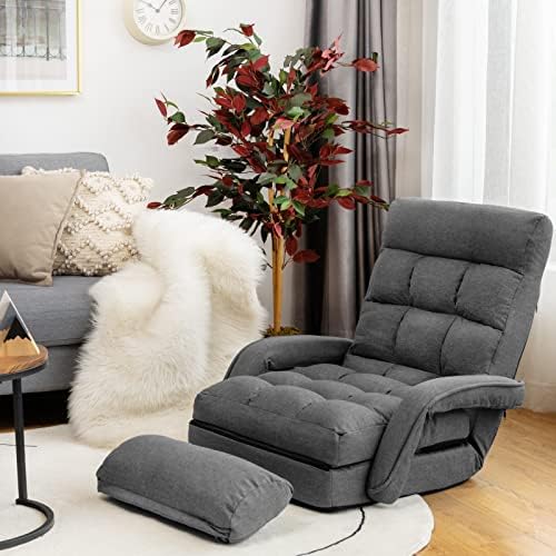 GIANTEX Folding Floor Chair with 6-Position Adjustable Backrest (Grey)
