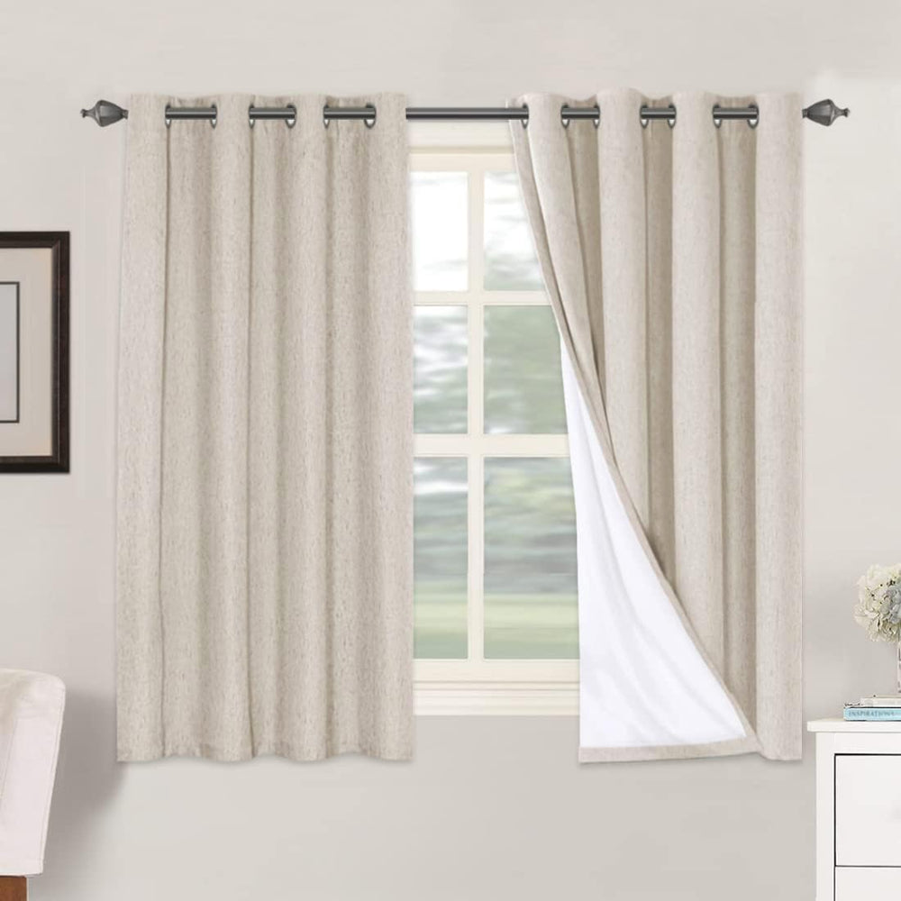 H.VERSAILTEX 100% Blackout Linen Curtains 54" L 2 Panels Natural
