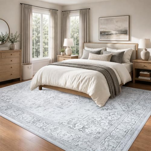 10x12 Washable Area Rugs for Living Room Grey Non-Slip Rug