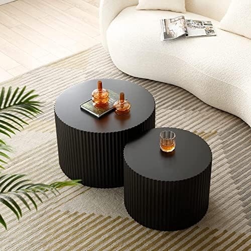 JUSTONE 2-Piece Nesting Coffee Tables Set - Modern Drum End Tables for Small ...