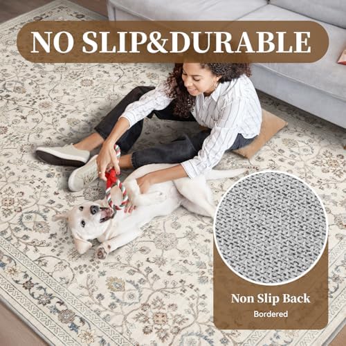 MontVoo-Vintage Area Rug 8X10 Beige for Living Room - Soft Distressed Printed...
