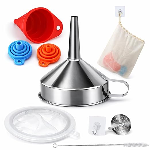 No Spill Kitchen Funnel Set, Food Grade 3 Collapsible Silicone Funnels & 1 by SENXOVE