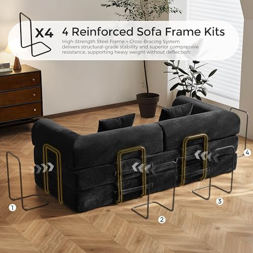 79" Convertible Futon Sofa Bed, Boneless Couch for Living Room | Black