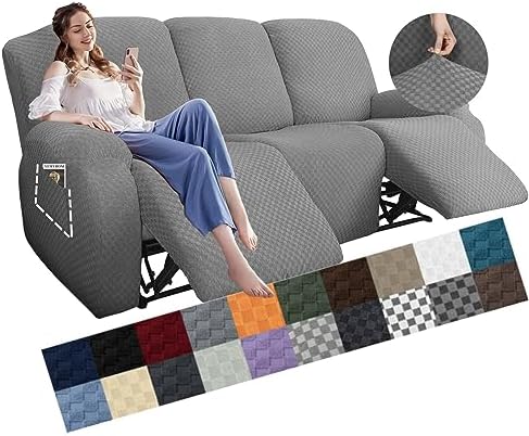 YEMYHOM 8 Pieces Stretch Recliner Sofa Cover Latest Jacquard Reclining Couch ...