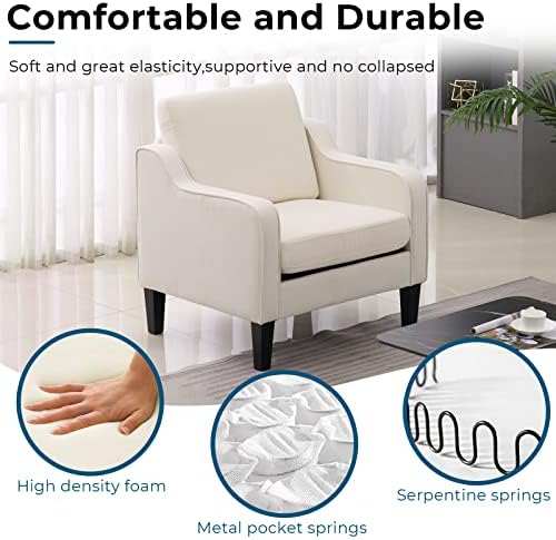 VINGLI Accent Chairs, Linen Upholstered Armchair for Living Room, Beige