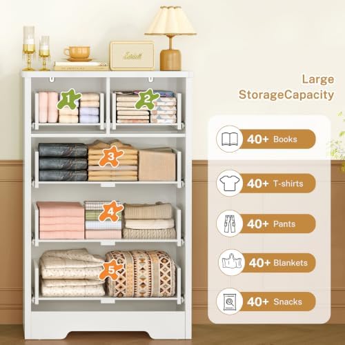 TEENFON Tall White Dresser for Bedroom, Modern 5 Drawer Dresser with Metal Ha...