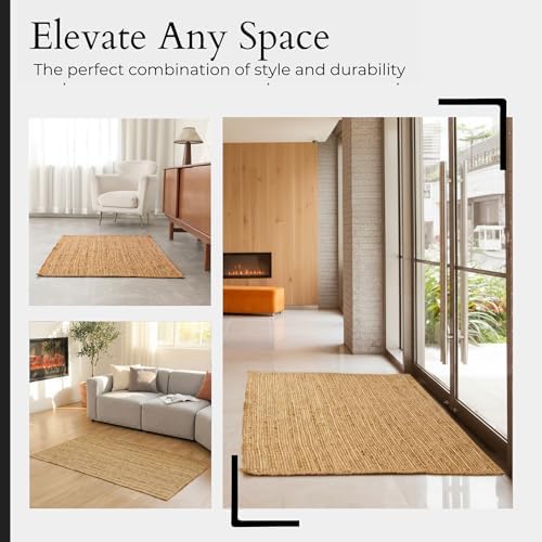 Jute Area Rug - 3'x5' Natural Jute Rug with Non-Slip Backing, Low-Pro...