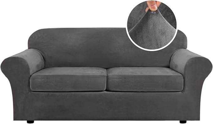 H.VERSAILTEX Real Velvet Plush 3 Piece Stretch Sofa Covers Couch Covers by HVERSAILTEX