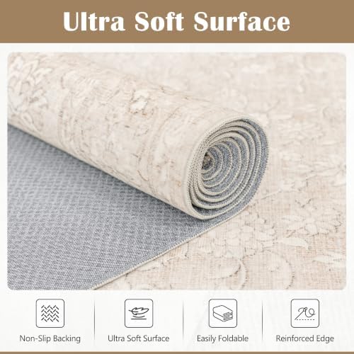 8x10 Beige Neutral Floral Living Room Vintage Area Rug