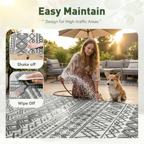 MontVoo Outdoor Rug Carpet Waterproof 9x18 Outdoor Patio Rug Mat Reverisble P...