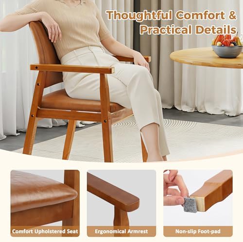 NOBPEINT Mid-Century Modern Dining Chairs with Armrest Set of 1, PU Leather U...