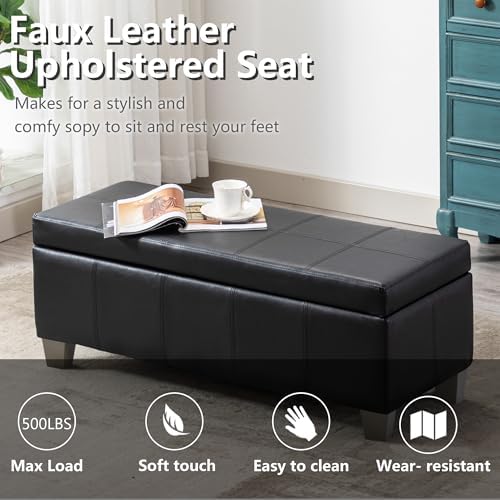41" Storage Ottoman, Storage Bench with Safety Hinge, Upholstered Synthe...