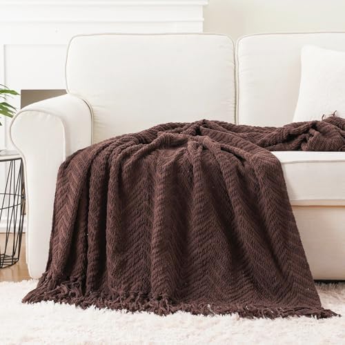 BATTILO HOME Dark Brown Throw Blanket for Couch, Knitted Brown Throw 50'&...