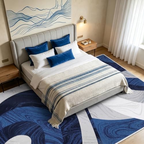 4x5 Area Rugs for Living Room, Modern Abstract Washable Rugs Blue Grey