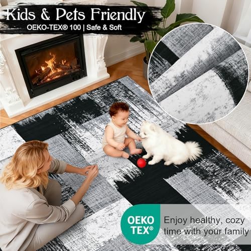 Yinhua Modern Geometric 5x8 Area Rug, Patchwork Grey Rugs for Living Room Was...