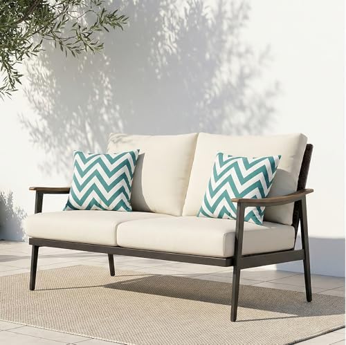 NATURAL EXPRESSIONS Patio Outdoor Loveseat, Wicker Back, Woodgrain Armrest
