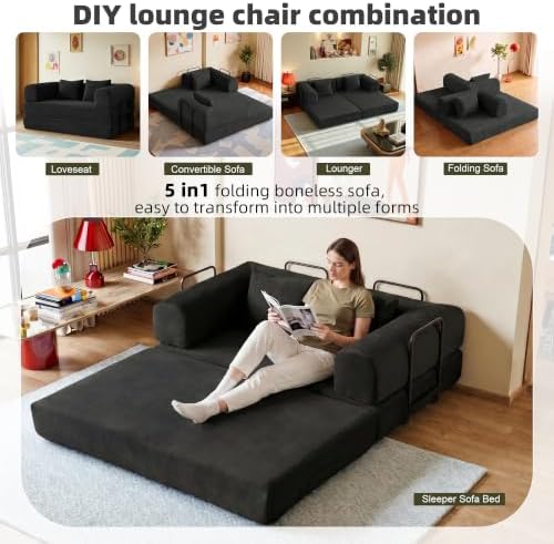 59in Boneless Couch Convertible Futon Sofa Bed Queen for Small Space