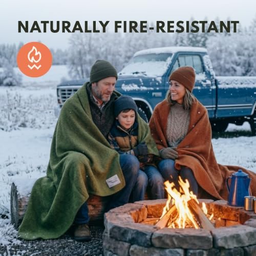 Woolly Mammoth Merino Wool Blanket, Fall Camping Blanket, 66"x90" G...