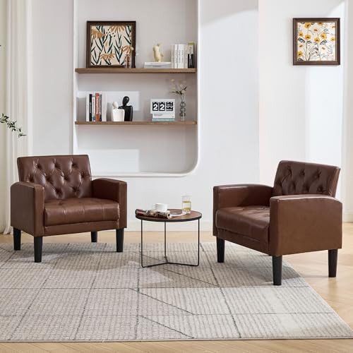 TYBOATLE Leather Accent Chairs Set of 2, Tufted Armchairs for Living Room