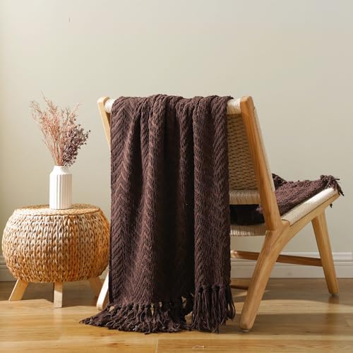 BATTILO HOME Dark Brown Throw Blanket for Couch, Knitted Brown Throw 50'&...