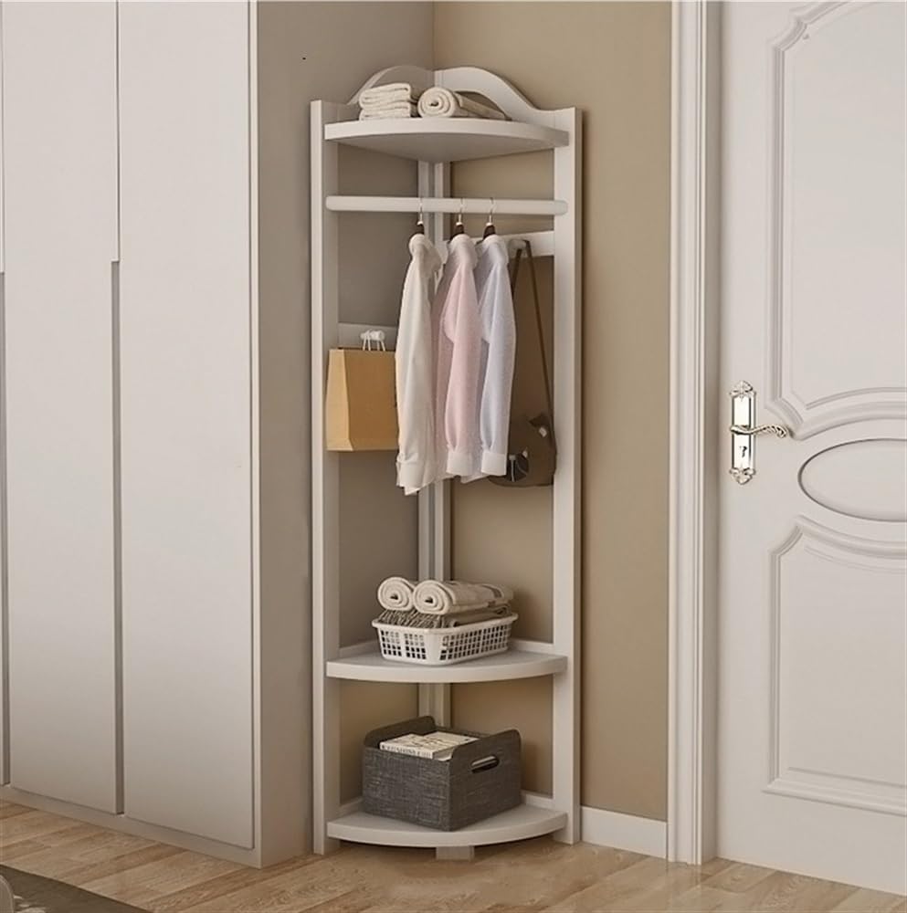 Wooden Corner Clothes Rack, Freestanding Coat Rack(White) | Clothing Rack wit...