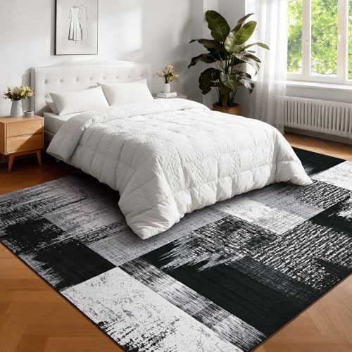Yinhua Modern Geometric 5x8 Area Rug, Patchwork Grey Rugs for Living Room Was...