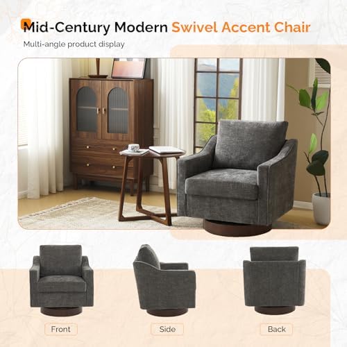 VINGLI Mid-Century Modern Swivel Accent Chair, 360°Upholstered Armchair, Home...