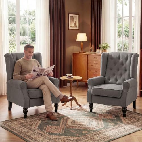 HOMCOM Comfy Accent Chair for Living Room, Wingback Armchair, Dark Gray