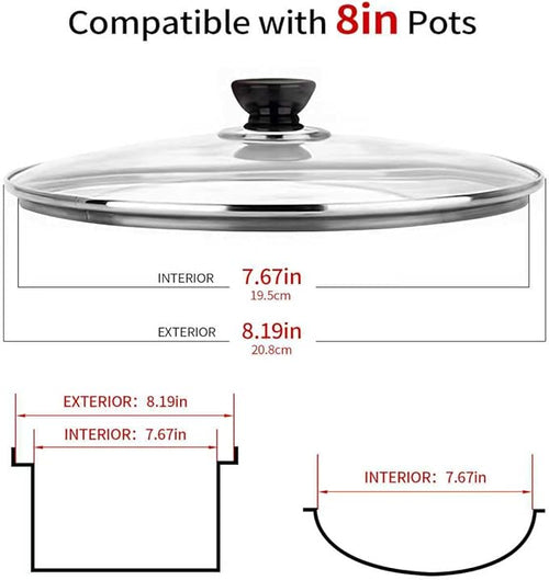 8 Inch Pan Lid, Tempered Glass Cast Iron Lids - Image 2