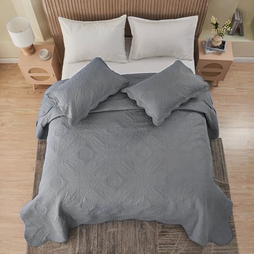 Kingnex Oversized King Bedspreads 128x120 Ultrasonic Quilted Grey