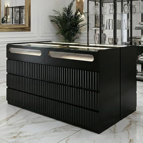 senlin Fluted 8 Drawer Dresser,Modern Chest of Drawers,Black