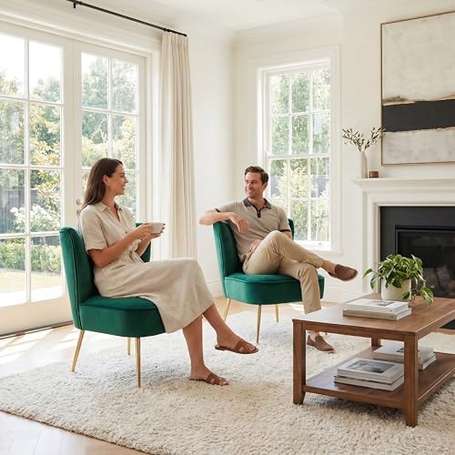 DUOMAY Modern Accent Chair Set of 2 Velvet Slipper Chair with Gold Legs Wingb...