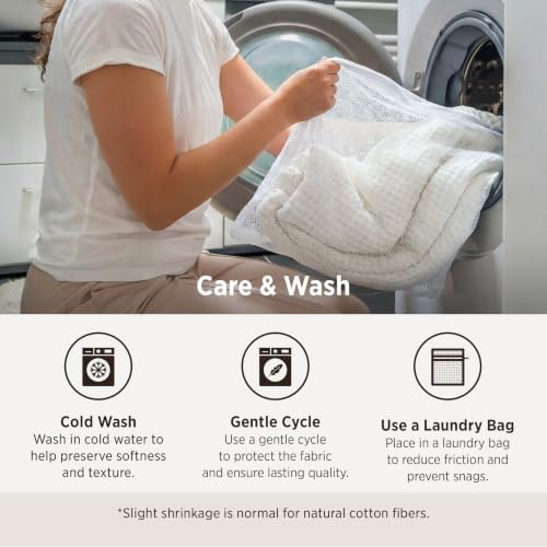 Bedsure 100% Cotton Blanket, Waffle Weave, Queen Size, White, 90"x90"