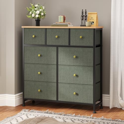 Fabric Dresser for Bedroom with 9 Drawers, Storage Tower
