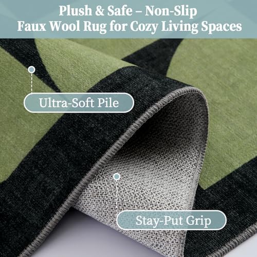 ThreadGlobe Abstract 9x12 Area Rugs Geometric for Living Room, Dark Green
