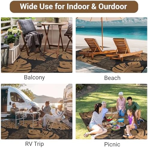 Garvee Outdoor Rug 8x10 Patio Waterproof Straw Plastic Reversible Mat Leaf Tr...