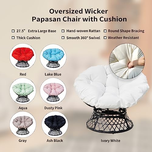 360° Swivel Papasan Chair - 350lbs Capacity Indoor/Outdoor Wicker Lounge Chai...