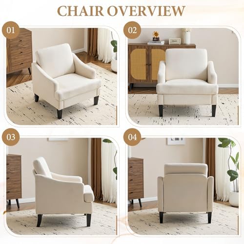 Bezseller Modern Accent Chairs Set of 2 with Wood Legs, Beige