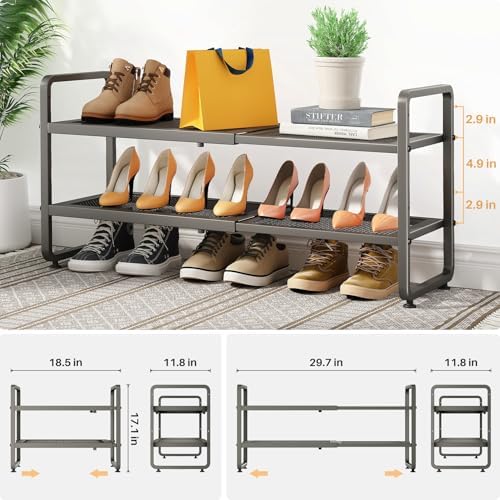 SNTD Expandable Metal Shoe Rack for Closet, Entryway & Garage, 2-Tier, Gr...