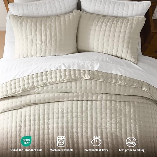 WDCOZY Cloud Soft Quilt Set, King Size, Light Beige, 3 Pieces 104x90 inches