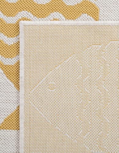 Rugs.com Outdoor Coastal Collection Rug – 5 Ft Runner Yellow Flatweave-Pile R...