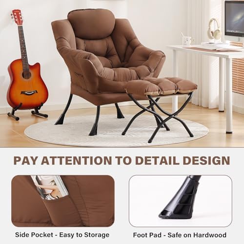 Tiita Lazy Chair with Ottoman, Comfy Reading Accent Chair, Brown