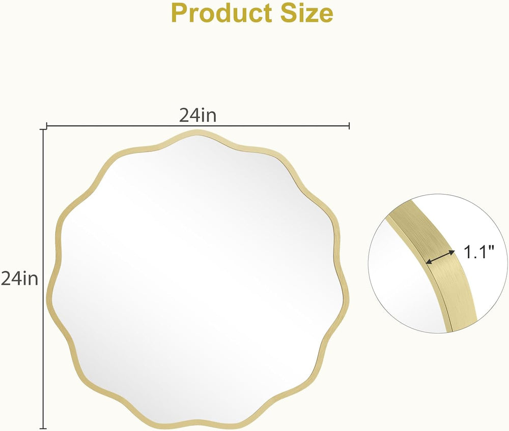 WallBeyond Round Wavy Mirror for Wall Decorative 24 inch, Modern Round Mirror...