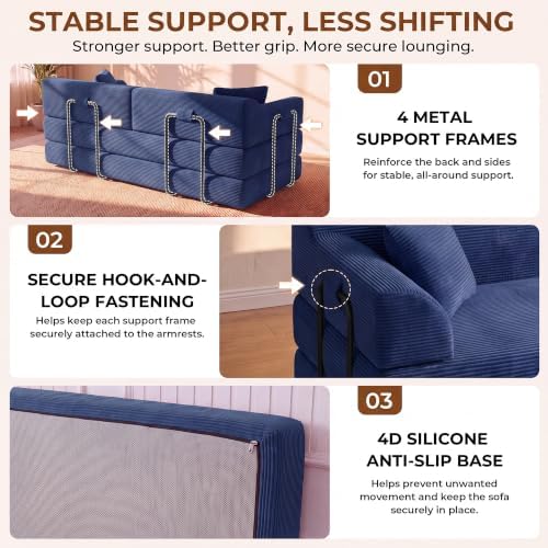 79" High‑Back Convertible Futon Sofa Bed, Boneless Couch for Living Room