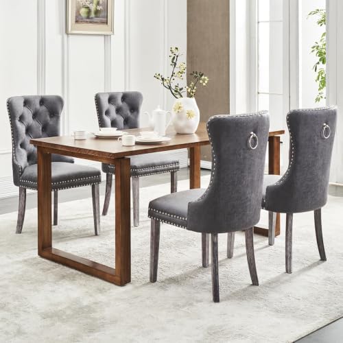 Leather Dining Chairs, Upholstered Dining Room Chairs, Grey, Set of 6 | Dinin...
