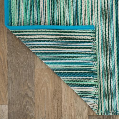 Rugshop Contemporary Stripe Patio Deck Backyard Area Rug Blue 5' x 7'