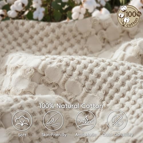 PHF Lightweight 100% Cotton Waffle Blanket for Bed, King, Light Taupe