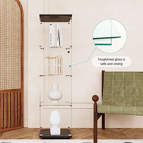 FLYMUHJIA Curio Cabinet Glass Display Case for Collectibles with Door, 4 Disp...