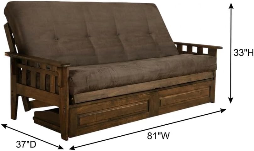 Kodiak Furniture Tucson Full Futon Set in Rustic Walnut Finish with Storage D...